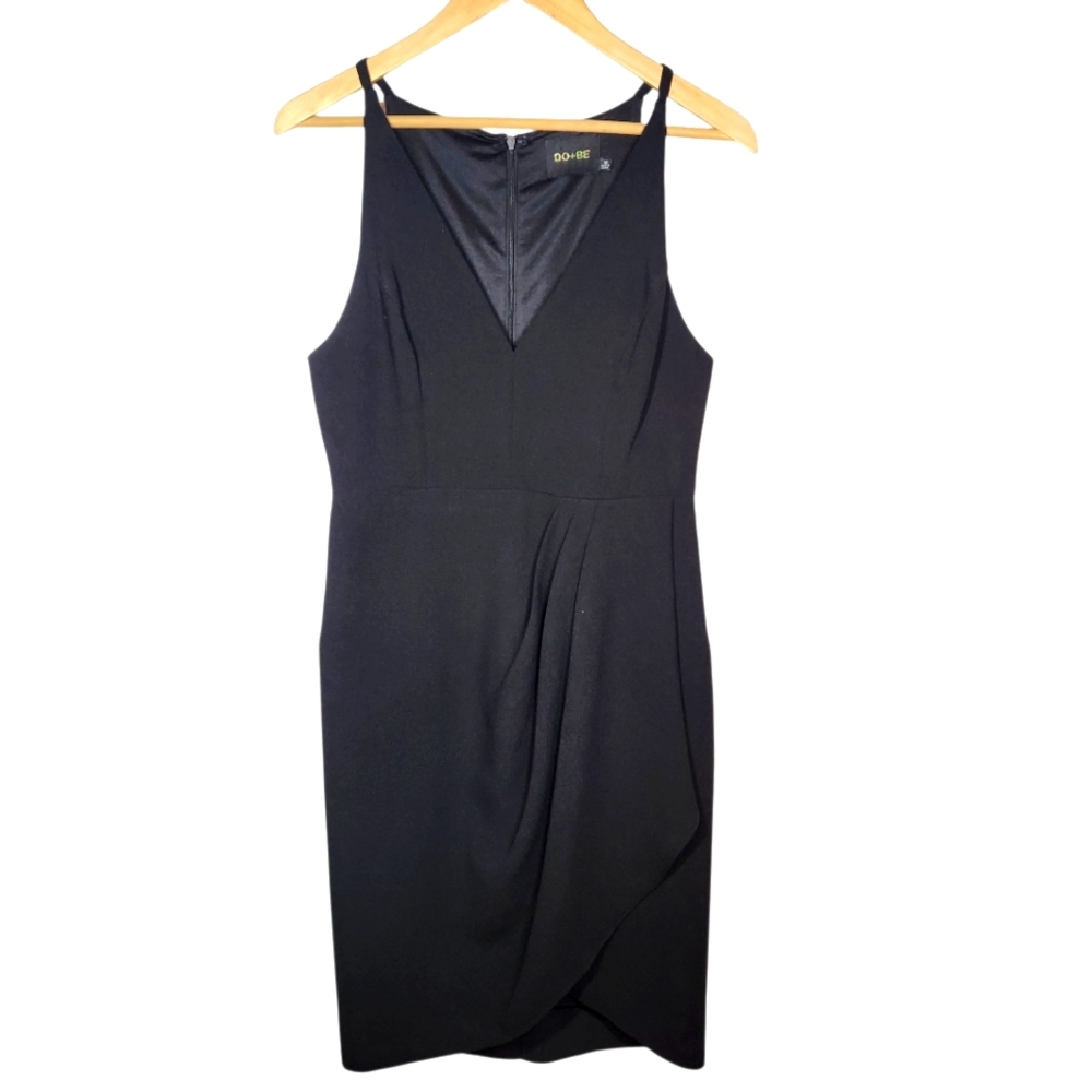 DO+BE Black Sleeveless Wrap Dress V Neck Classic Sexy Basic LBD Party Work M